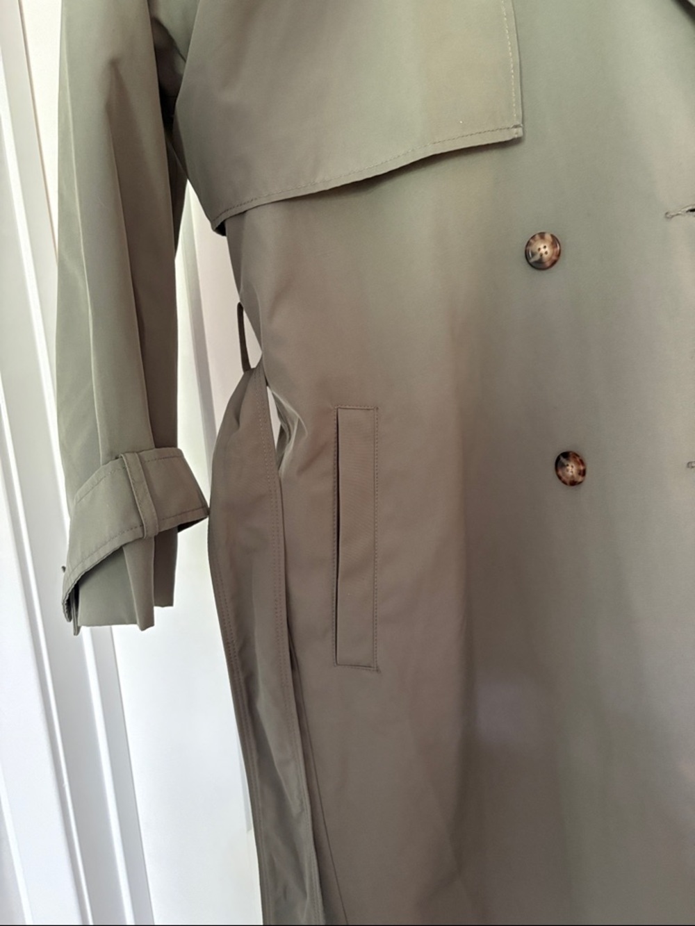 Abercrombie & Fitch Olive-Green Double-Breasted Trench Coat with Belt - Picture 7 of 8
